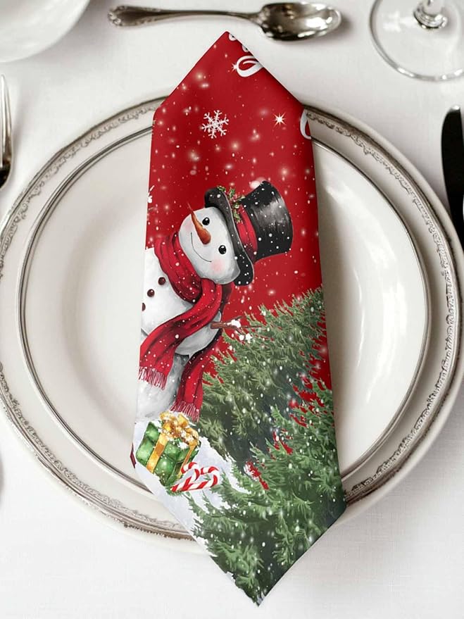 Snowman Red Cloth Napkins Set of 6 - Christmas Tree Washable Dinner Napkins Snowflake Winter Xmas Pine Table Reusable Napkin for Home Party Wedding Dining Table Setting Decoration, Oversized 20"x20"