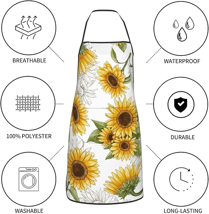 Yellow Sunflower Oven Mitts Sunflowers Pot Holders Yellow Flowers Cooking Apron Set of 5 Silicone Kitchen Glove Apron Non-Slip Heat Resistant for Chef Baking Cooking Grilling BBQ