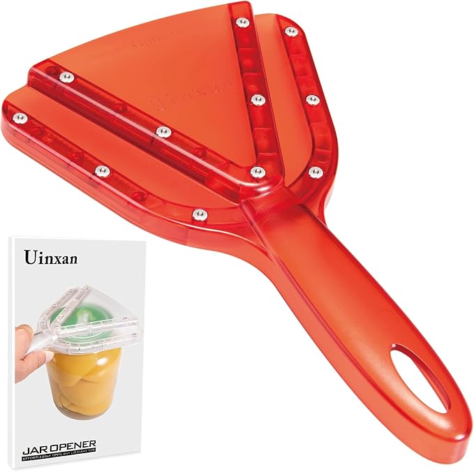 Uinxan Jar Opener for Weak Hand & Seniors with Arthritis,Easy Twist Off Bottle Caps,Patent | Unique Kitchen Gadgets,Handheld Lid Top Open for Elderly/Women/Men (Red)