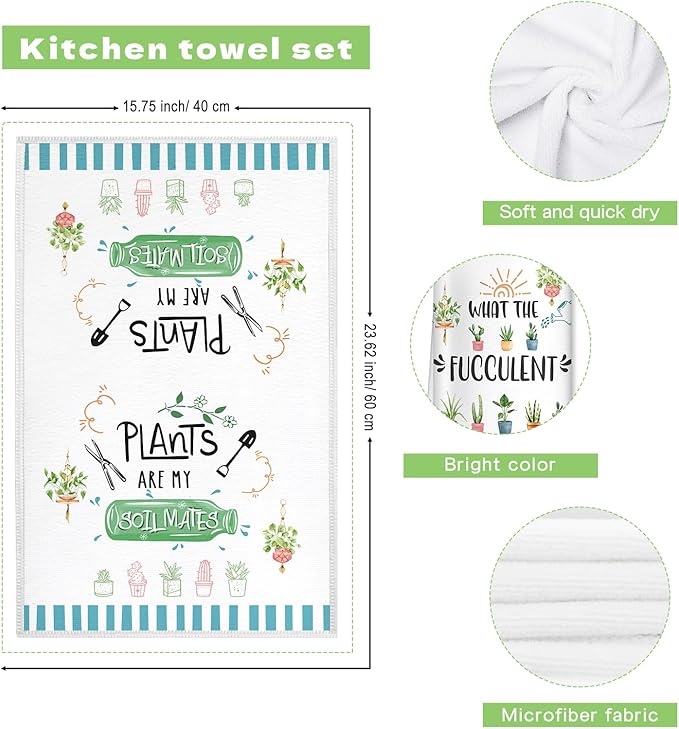 Funny Microfiber Kitchen Towels, Gifts for Plant Lovers, Soft Absorbent Hand Towel 15.7 × 23.6 Inch, Thick Dish Cloth for Party Anniversary Holiday Decoration, Housewarming Gifts for Mom