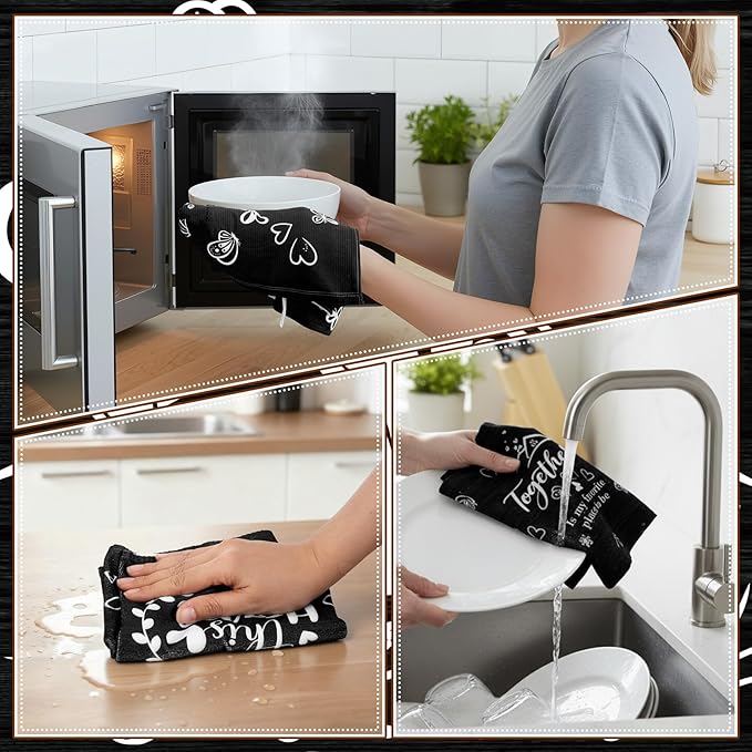 Breling Set of 6 Kitchen Towels Modern Minimalist Dish Towel Black Bathroom Decorative Farmhouse Cloths for Kitchen Bathroom Home Cooking Housewarming Gifts, 14 x 21 Inch