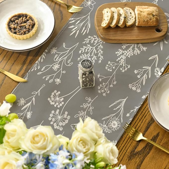 Artoid Mode Leaves Flowers Spring Table Runner, Seasonal Kitchen Dining Table Decoration for Home Party Decor 13x72 Inch