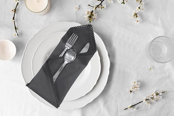 ACCENTHOME Grey Cloth Napkins Set of 6 18x18 inch Cotton Dinner Napkins - Washable Soft Premium Hotel Quality Reusable Napkins Perfect Table Napkins for Family Dinners, Weddings & Everyday Use
