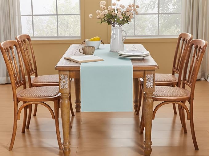YATOJUZI Light Mint Green Table Runner Seasonal Spring Summer Kitchen Dining Coffee Table Decoration 55 Inches Long Waterproof Farmhouse Rustic Table Runner Home Wedding Party Decor 16x55Inch