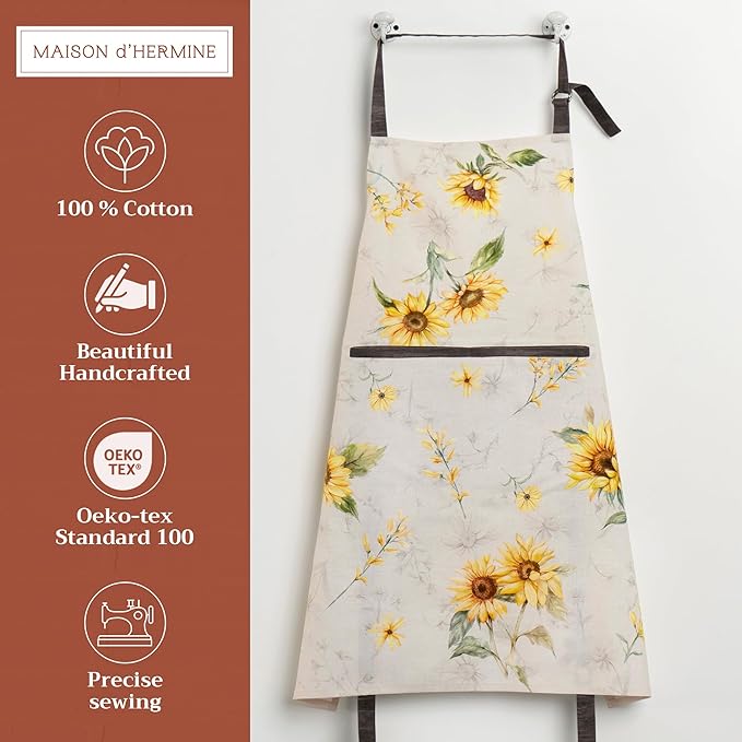 Maison d' Hermine 100% Cotton Apron for women with Pocket Kitchen Chef Apron for Men Cooking Mothers Day Gifts