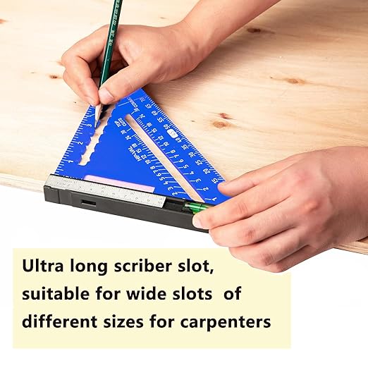 Beslands 7 inch Rafter Square with Level, Aluminum Metal Triangle Ruler Carpenter Square Woodworking Layout Tool Aluminum Triangle Tool Stainless Steel Ruler (Blue)