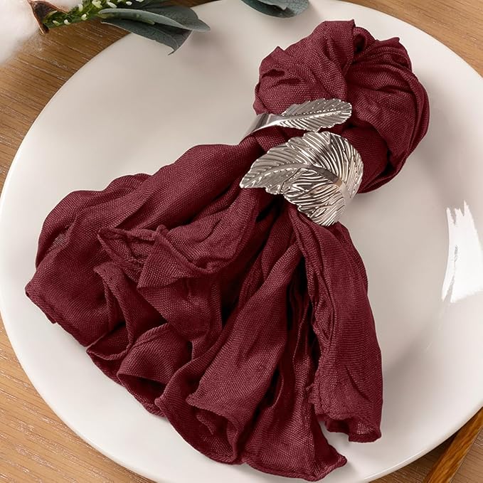 MLMC 10 Pack Cheesecloth Napkins Wedding Napkins 21"x21" Boho Reusable Napkins in Bulk for Wedding Bridal Baby Shower Events Table Decor Burgundy