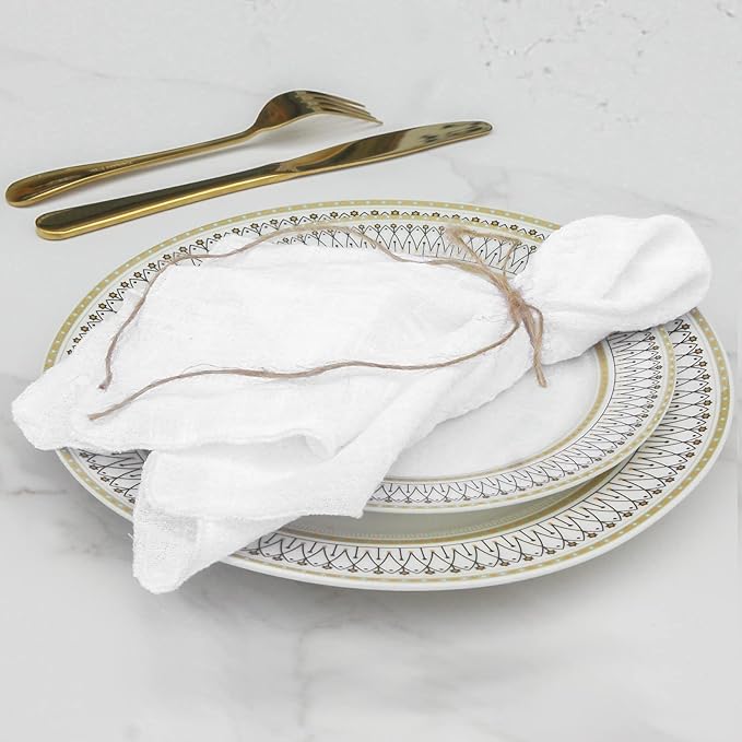 Dinner Cloth Napkins 10 Pack,Gauze Napkins 100% Natural Soft Cotton,Washable Napkins Great for Weddings Decorative,Dinner Parties,Family Everyday Use,40 * 40cm (16 * 16 inches),White