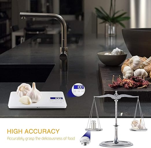 MEGAWISE Digital Kitchen Scale, 33lb Food Scale with LCD Display, High Precision Sensors, Tare Function, Unit Conversion, Ideal for Baking, Cooking, and Meal Preparation (White)