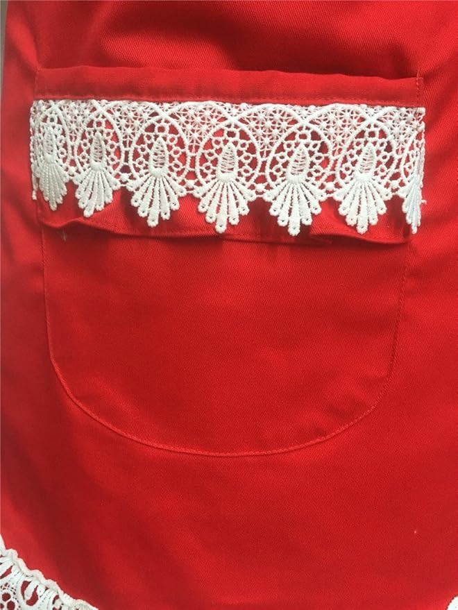 Hyzrz Lovely Home Work Adjustable Apron Shop Cake Kitchen Cooking Aprons for Women Girls with Pocket for Gift,Red