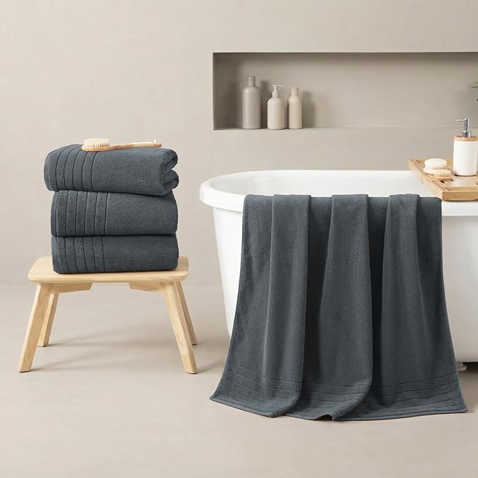 REDKISS 2 Pack 100% Cotton Thick Extra Large Bath Towels 35 X 70 Inches, Quick Dry, Ultra Soft & Highly Absorbent Gray Bathroom Towel Sets for Bathroom, Gym, Spa, Pool & Hotel