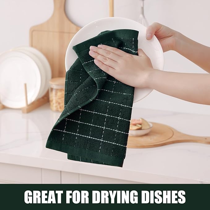 Homaxy 100% Cotton Terry Kitchen Dish Cloths, Ultra Soft and Absorbent Dish Towels for Kitchen, Suitable for Drying and Washing Dishes, 8 Pack, 12 x 12 Inches, Blackish Green