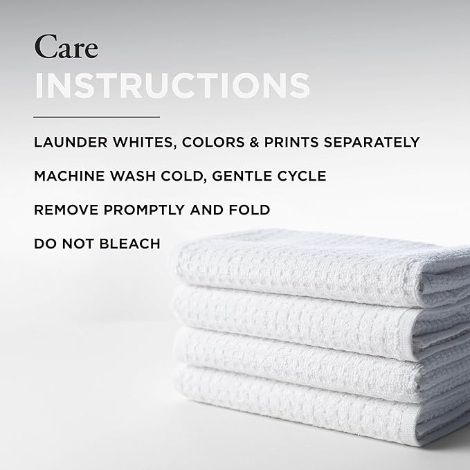 Thyme and Sage 100% Cotton Premium Turkish Kitchen Hand Towel Set, 16"x26", Ultra Absorbent, 350 GSM, White, Pack of 4