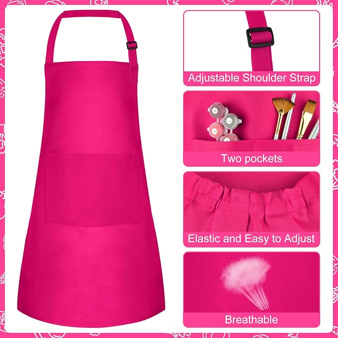 Kids Apron and Chef Hat Set Children Apron Adjustable with 2 Pockets Children Chef Painting for Cooking Baking