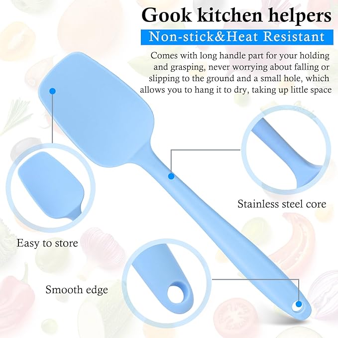 Shappy 4 Pieces Silicone Cooking Spoons 10.6 Inch Heat Resistant Kitchen Spoons for Mixing, Serving and Stirring Upgrade Large Non Stick Basting Utensils, Dishwasher Safe(Spatula,Classic Color)