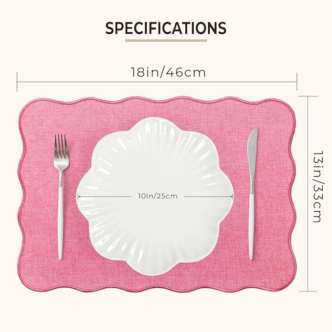 AHHFSMEI Faux Linen Placemats Set of 6 Heat Resistant Non-Slip Stain Proof Table Mats for Kitchen Dining Elegant Decor Place Mats (Pink)