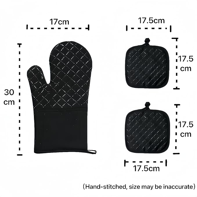 Oven Mitts and Pan Racks 4-Piece Set, Extended Kitchen Oven Mitts and Pan Racks, Heat Resistant 500 °F, Silicone Non-Slip Surface for Baking and Cooking (Black)