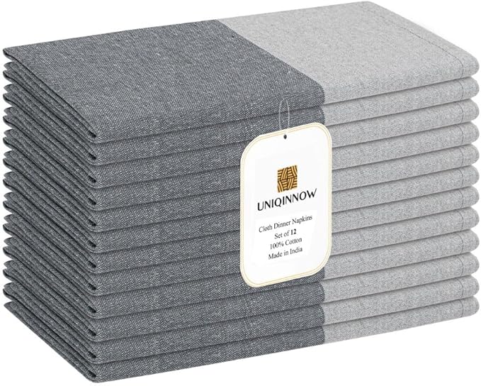 Set of 12 Cloth Dinner Napkins Cotton - Soft Durable Washable - Ideal for Farmhouse Party Wedding Christmas - Perfect Everyday Use Table Linen 18x18 inch Cloth Napkins Grey