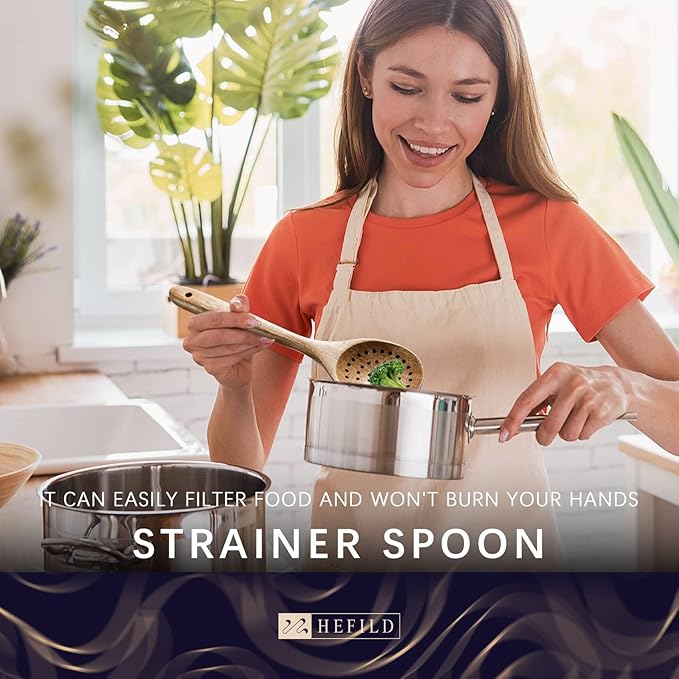 Wooden Spoons for Cooking, Nonstick Cooking Utensil Set with 7 Piece Acacia Wooden Spatulas and Spoons, as well as a Extra Whole Wood Spoon Rest, Terrific for Everyday Kitchen Tasks