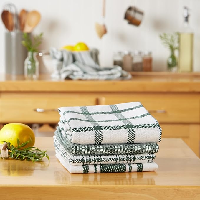 DII Assorted Woven, Kitchen Dishtowel Set, 18x28, Dark Green, 5 Piece