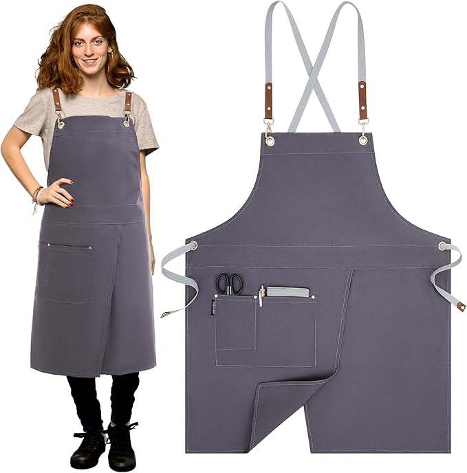Crossback Pottery Apron Split Leg with Large Pocket Canvas Apron with Adjustable Strap for Art Garden Nail Tech Hairstylist