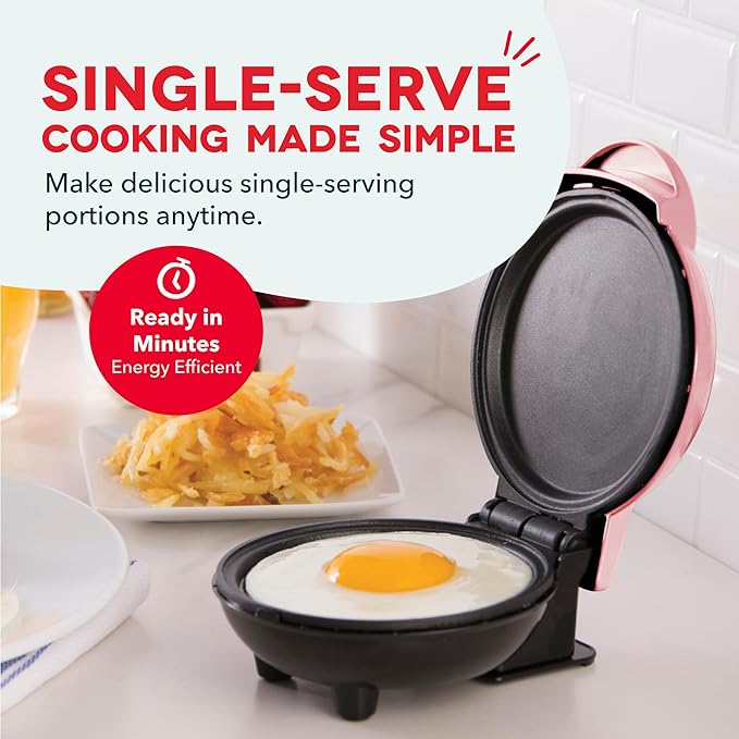 Dash Mini Maker Griddle - Compact Griddle for Creative Homemade Treats - PTFE nonstick surface, Quick Heat-Up System & Space-Saving Design - Pink