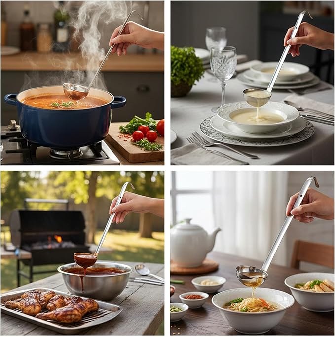 10PCS Stainless Steel Soup Ladle, 2 Oz Serving Ladles with 10" Long Handle for Portion Serving Cooking Stirring Portioning, Kitchen Restaurant Large Ladle Portion Control Spoons