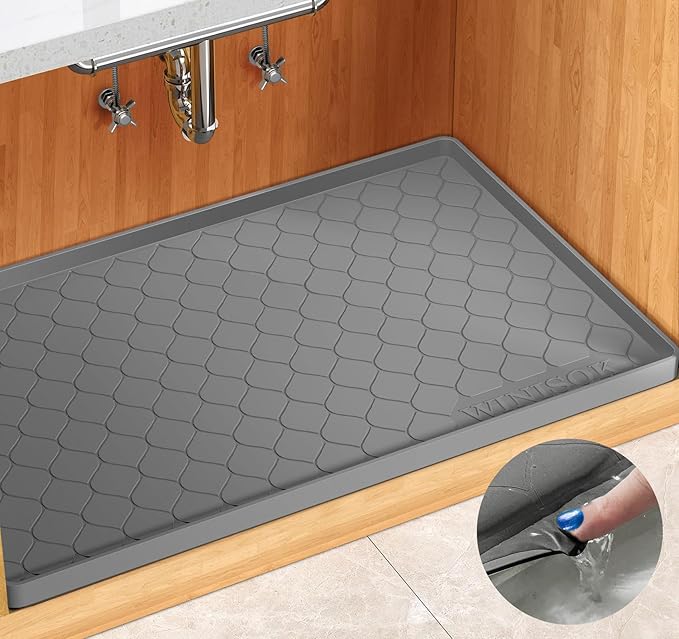 Winisok Silicone Under Sink Mat 25" x 22", kitchen Essentials and Gadgets, Shelf liner and Cabinet Protector, Home Organizers and Storage, Waterproof Bathroom Tray