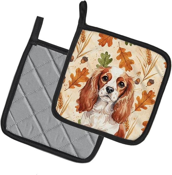 Caroline's Treasures Blenheim English Toy Spaniel Heirloom Fall Pair of Pot Holders Pair 7.5x7.5 Quilted Insulated Hot Pads Decorative Kitchen Gift Made in USA