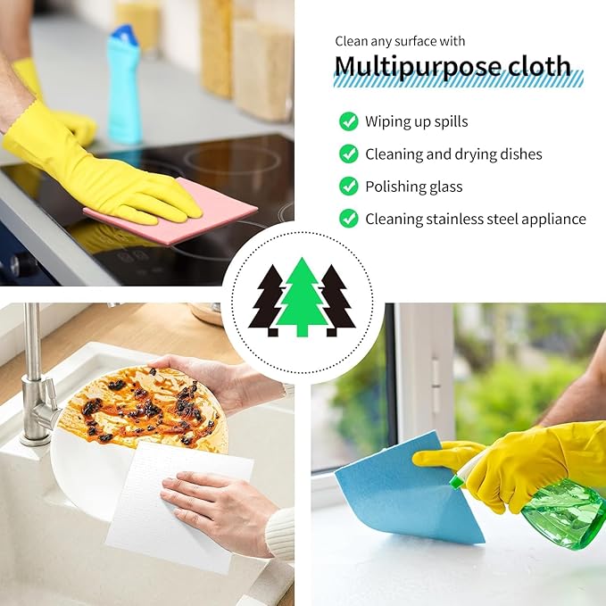 Swedish Dishcloths, 10 Pack Kitchen Towels Dish Rags, Absorbent Swedish Dish Towels for Kitchen, Non-Scratch Cellulose Sponge Cloths, Biodegradable Washable Reusable Paper Towels, Assorted