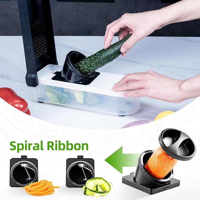 LHS Vegetable Chopper Multifunctional Food Chopper Onion Chopper Vegetable Slicer Dicer Cutter Potato Cutter Veggie Chopper with Container with Spiralizer (12 in 1, Black)