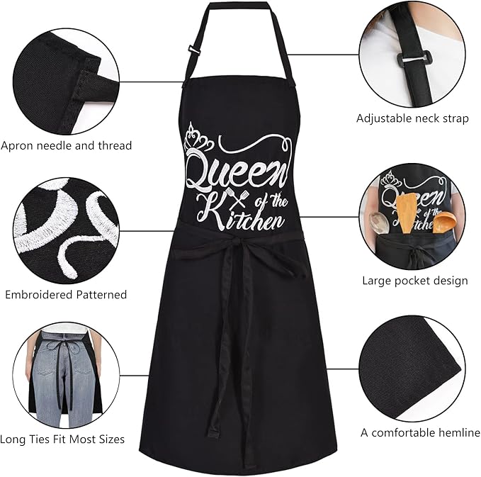 Funny Aprons for Women with Pockets, Kitchen Cooking Grilling Bbq Cute Chef Apron, Mothers Day Birthday Gifts for Women