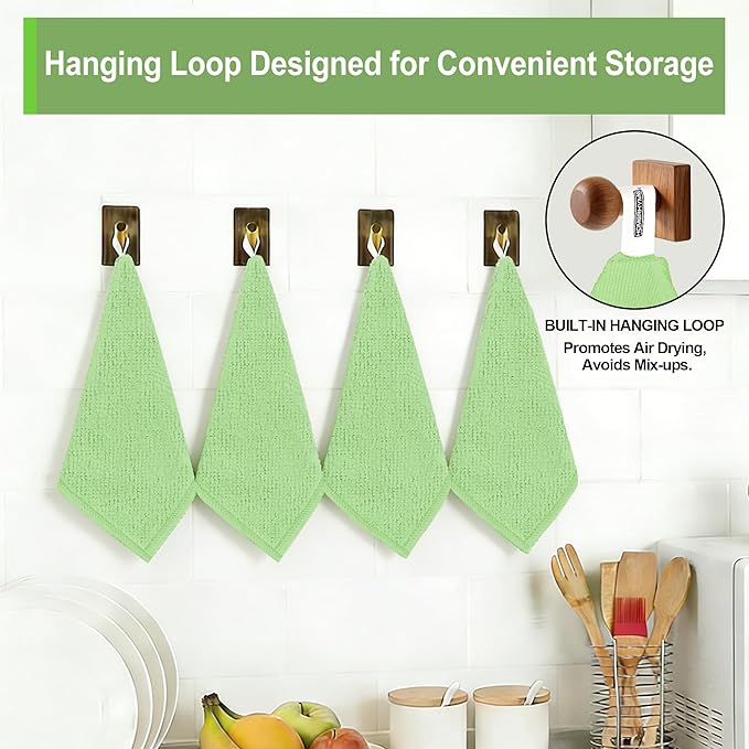 Microfiber Cleaning Cloth, 12 Pack Green Cleaning Rags,12" X 11" Lint Free Dish Towels Wash Cloths, Reusable Microfiber Towels for Home and Kitchen Bathroom Apartment Cleaning Supplies