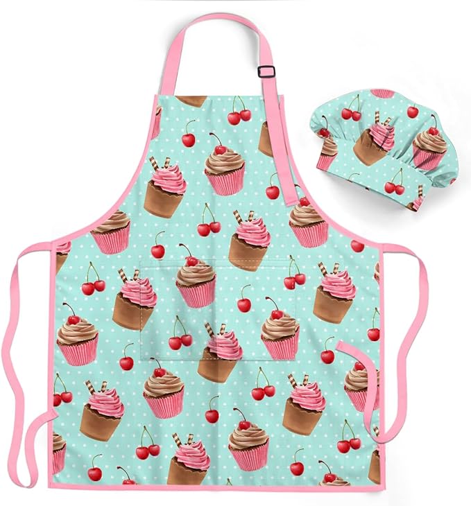 SANDJEST Kids Apron with Chefs Hat Set, Kitchen Apron Gifts