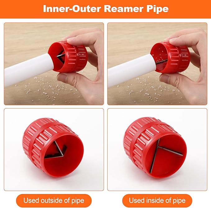 1/4'' - 1'' Depth Gauge and Pipe Deburring Tool Kit, 1/8'' to 1-5/8'' Inner Outer Reamer Pipe Tubing Chamfer Tool for PVC PPR Brass CPVC PE-RT Aluminum