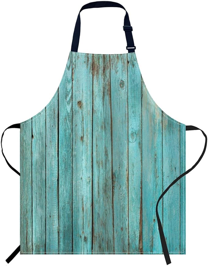 oFloral Vintage Rustic Wood Turquoise Teal Apron Unisex Adjustable Bib Apron Cooking Kitchen Chef Women Men Aprons for Home Kitchen, Restaurant,Coffee House,Shop,Garden