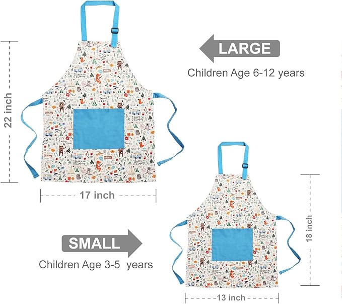 Jennice House Kids Apron and Chef Hat Set, Cute Children Baking Aprons for Cooking Baby Baking Aprons