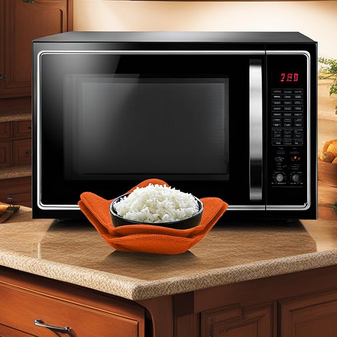 Set 2X Orange 7" sq. x 4" H Microwave Polyester Bowl Cloth Hot Pads Pot - Good Kitchen Accessories Bowl Holder to Protect Hands from Hot Dishes and Heating Soup - Microwave Bowls That Don't Get Hot