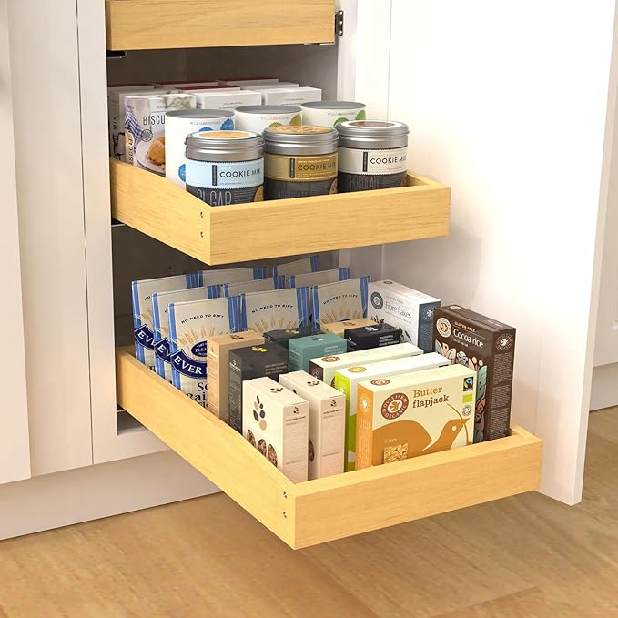 Wooden Pull out Cabinet Organizer 21" W x 21" D x 4.3" H, Heavy Duty Slide Out Drawers Pull-Out Home Organizers for Kitchen Cabinets