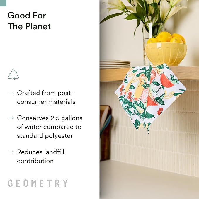 GEOMETRY Dishcloth – Spring & Summer Collection – Quick-Dry, Ultra-Absorbent, Reusable Microfiber Kitchen Towels for Drying & Cleaning - Summer Refreshments - 3 Pack