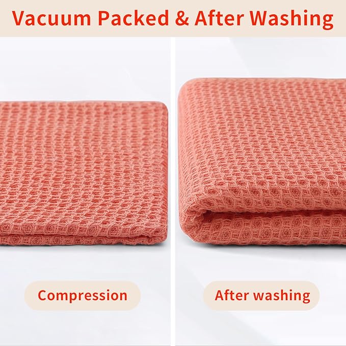 Homaxy 100% Cotton Kitchen Towels and Dishcloths Set, 12 x 12 Inches and 13 x 28 Inches, Set of 12 Bulk Kitchen Towels Set, Ultra Soft Absorbent Dish Cloths for Washing Dishes, Coral
