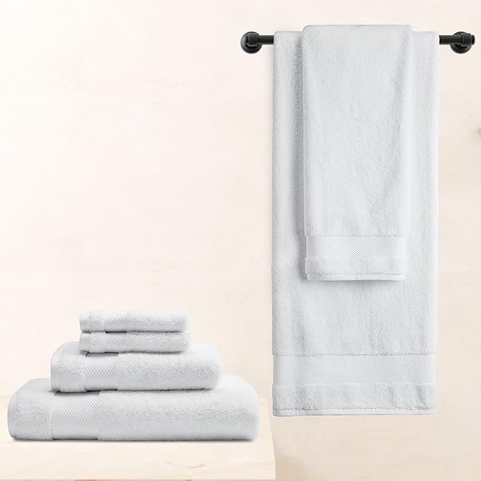 BIOWEAVES 100% Organic Cotton 700 GSM Plush 6-Piece Towel Set GOTS Certified, 2 Bath Towels, 2 Hand Towels & 2 Washcloths - White