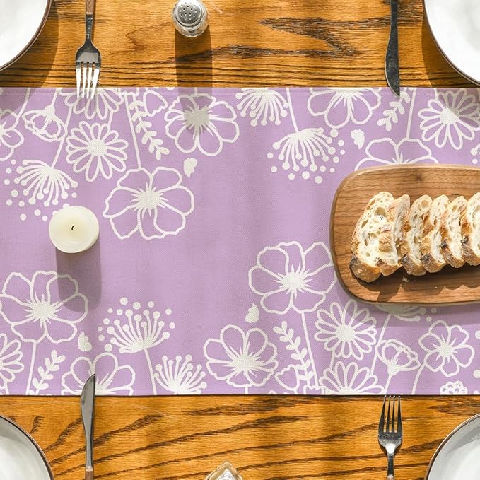 Artoid Mode Purple Bloom Flowers Butterfly Spring Table Runner,Seasonal Summer Kitchen Dining Table Decoration for Home Party Decor 13x72 Inch