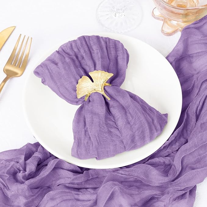 DeZerlor 12 Pack Lavender Purple Cheesecloth Napkins Spring Cloth Napkins Set of 12 Dinner Napkins Bulk 21x21 Inches for Wedding Bridal Shower Baby Shower Parties