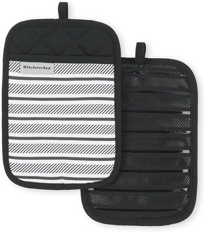 KITCHENAID Albany Pot Holder 2-Pack Set, Matte Black, 7"x10"
