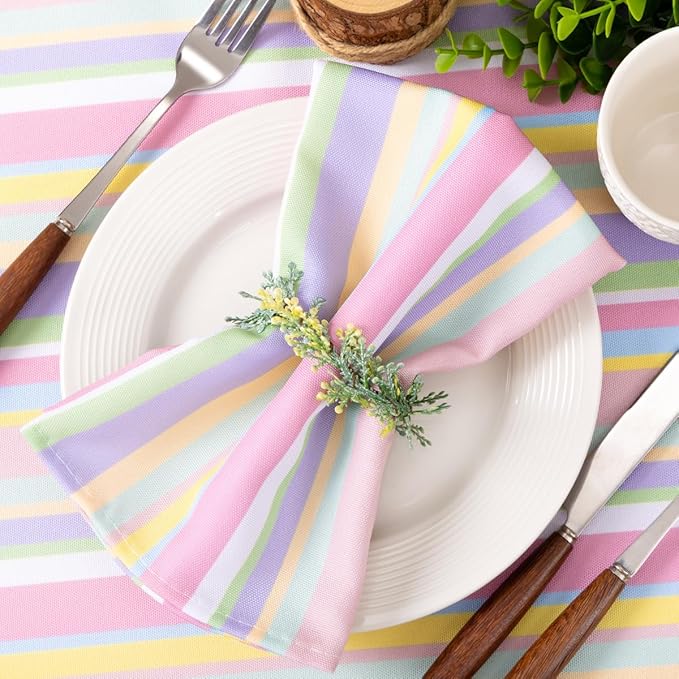 Socomi Easter Cloth Napkins Pastel Stripe Washable Spring Napkins 17"x17" for Wedding Party Bridal Baby Shower Birthday Table Decorations Set of 4