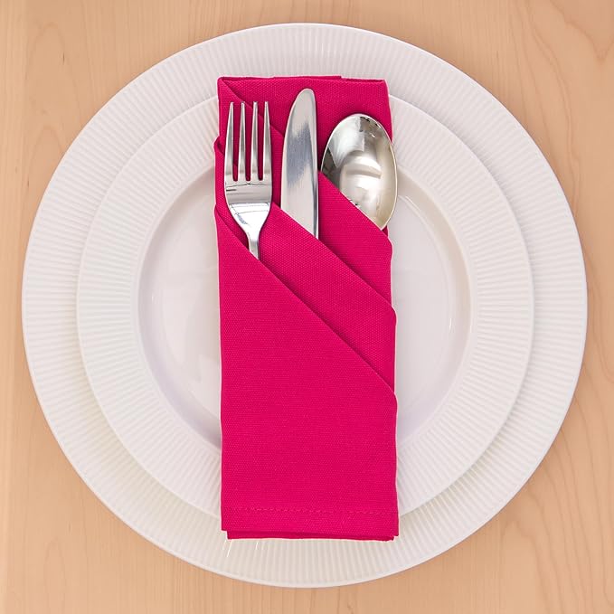 Encasa XO Hot Pink Cloth Napkins Set of 6, 17"x17" | Solid Color Cotton Dinner Napkins | Washable & Reusable Wedding Napkins for Holiday Dinners, Party, & Everyday Table Decor