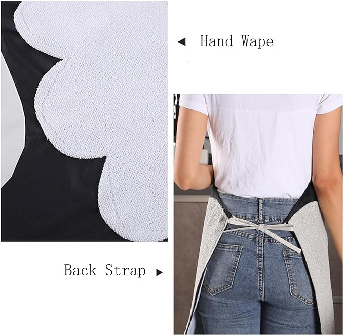 2 Pack Kitchen Apron with Hand Wipe,Water-drop Resistant with 2 Pockets Cooking Bib Aprons for Women Men Chef