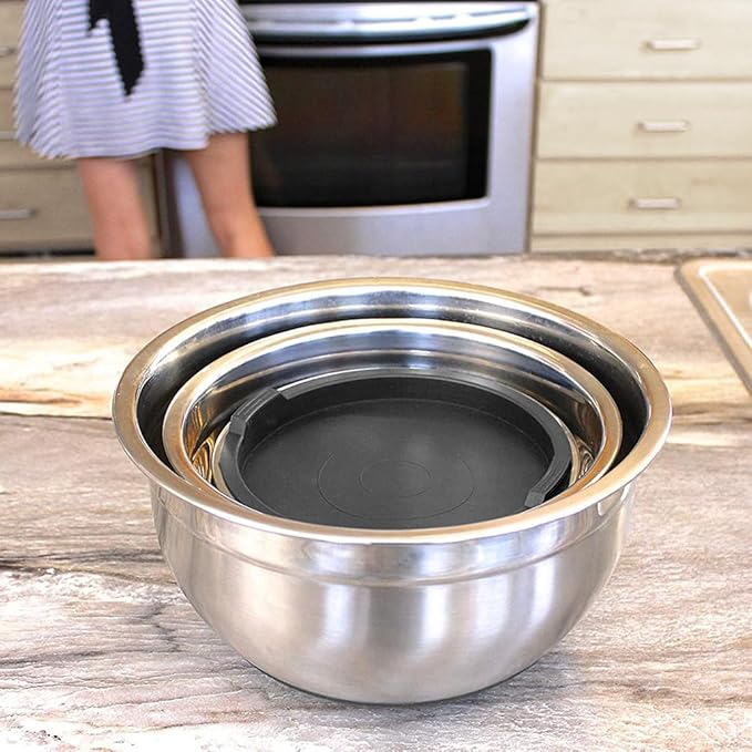 Stainless Steel Mixing Bowls with Lids and Non Slip Bases (Set of 5, Black)