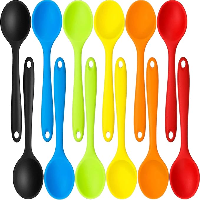 Beieverluck 12 Pack Large Silicone Cooking Spoons 10.8'' Heat Resistant Kitchen Spoons for Cooking Silicone Serving Stirring Mixing Spoons, 6 Colors